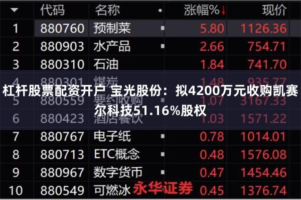 杠杆股票配资开户 宝光股份：拟4200万元收购凯赛尔科技51